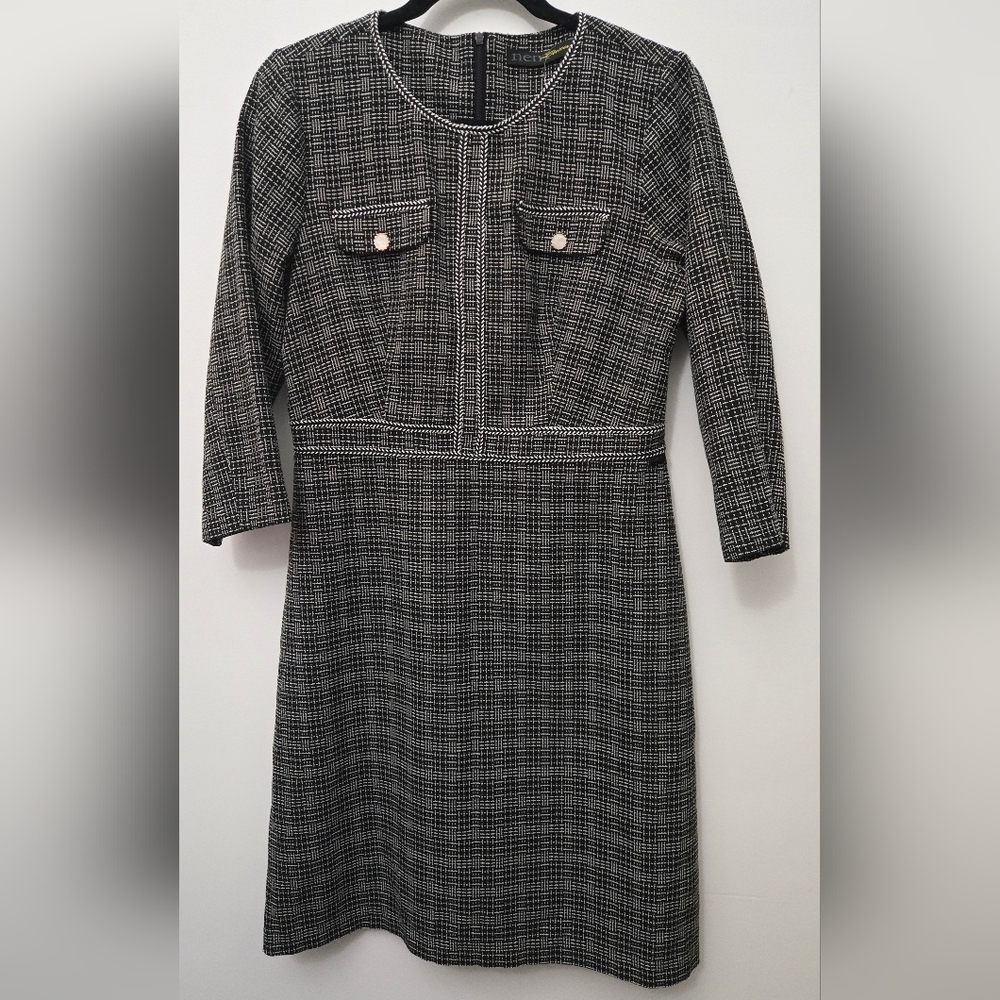 🥊NEW Black & white tweed Long Sleeve Designer Dress